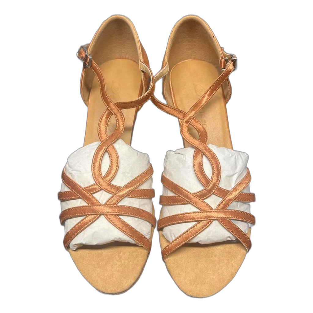 Bronze ladies' suede-bottom dance shoes, size 4, front view